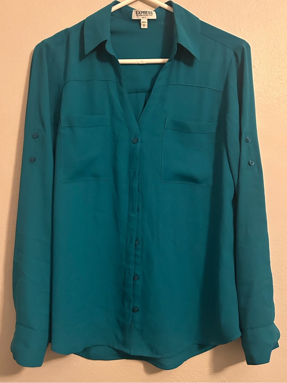 Express Teal Portofino Button-Down Blouse